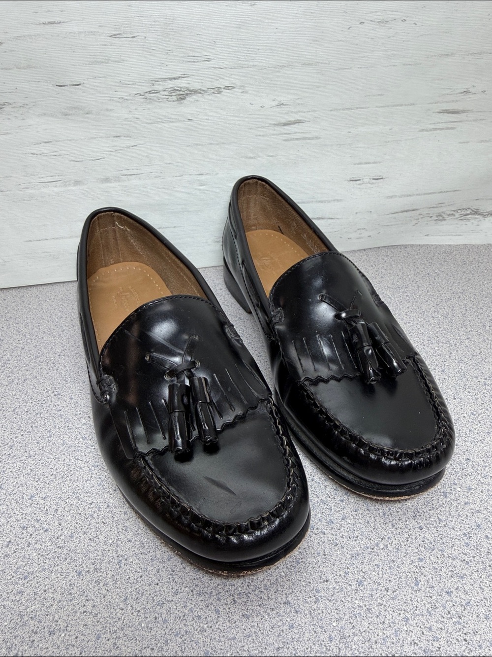 G.H. Bass & Co. Black Leather Tassel Kiltie Loafers